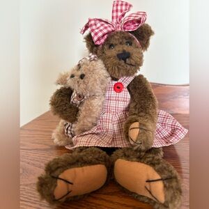 Collectible Bearington Brown Teddy Bear in Red Plaid Dress
